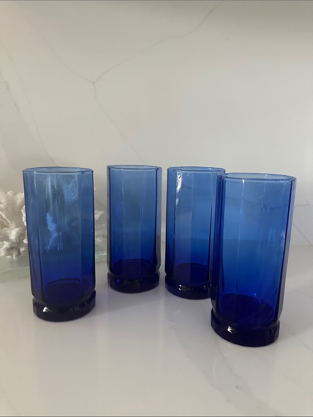 Set of Four Cobalt Blue Glasses.
